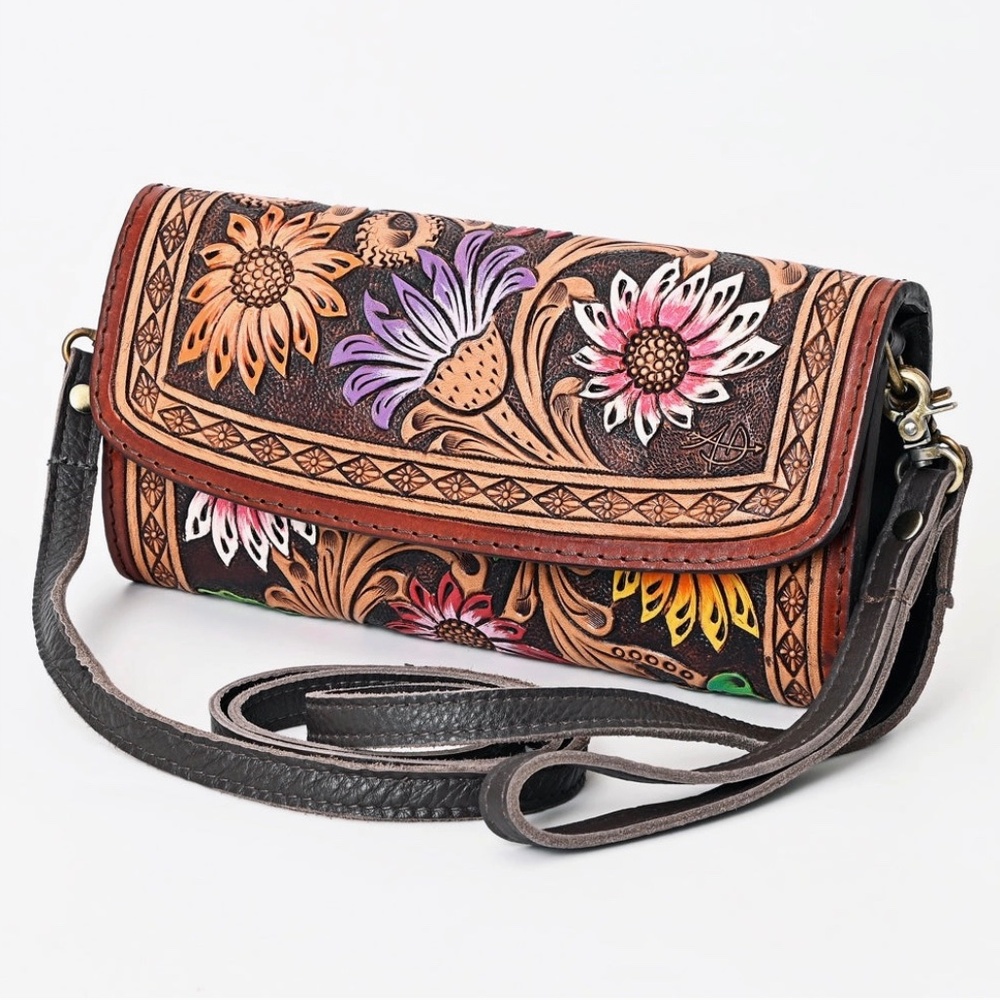 American Darling Wallet Genuine Western Leather Women Bag with Floral Embroidery